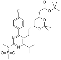 Tertiary-butyl-(+)-[(4-fluorophenyl)-6-isopropyl-2-(N-methyl, N-methyl sulphonyl amino) pyrimidine-5-yl]-(3R-5S)-dioxane-(E)-6 heptane
