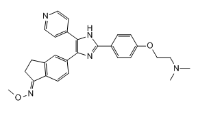 (E)-5-(2-(4-(2-(dimethylamino)ethoxy)phenyl)-5-(pyridin-4-yl)-1H-imidazol-4-yl)-2,3-dihydro-1H-inden-1-one O-methyl oxime