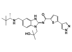 (S,E)-N-(5-((3,3-dimethylbutan-2-ylamino)methyl)-1-(2-hydroxy-2-methylpropyl)-1H-benzo[d]imidazol-2(3H)-ylidene)-5-(1H-pyrazol-4-yl)thiophene-2-carboxamide